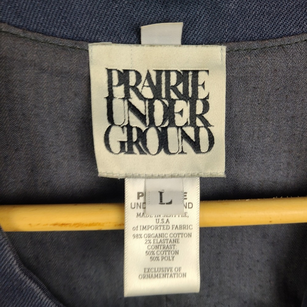 Prairie Underground Women Navy Organic Cotton Asymmetrical Zip Jacket Coat L - Picture 5 of 8